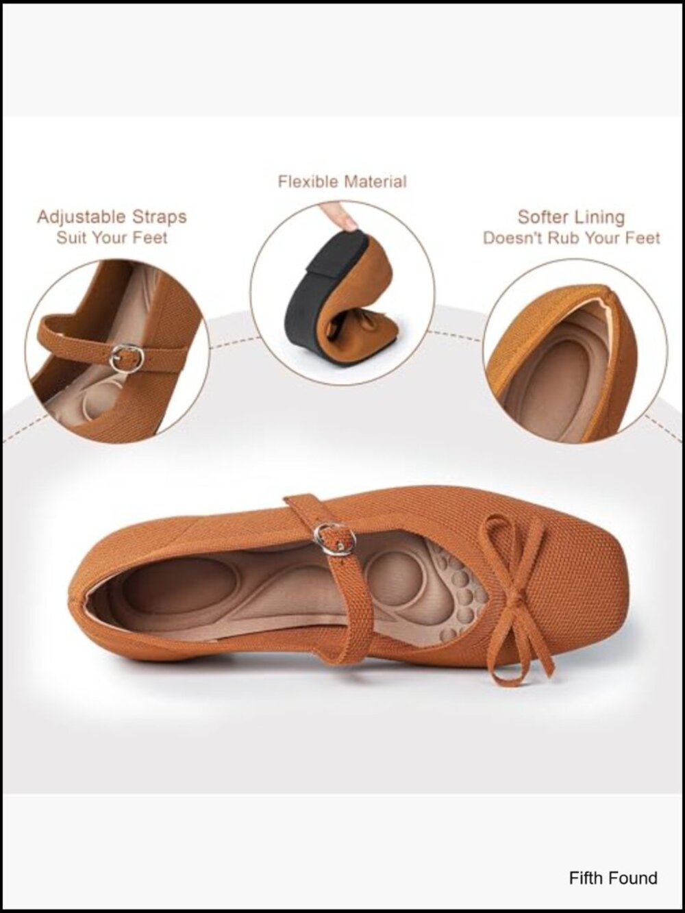 Knit Square Toe Mary Jane Flats with Ankle Strap Washable - Picture 5 of 7